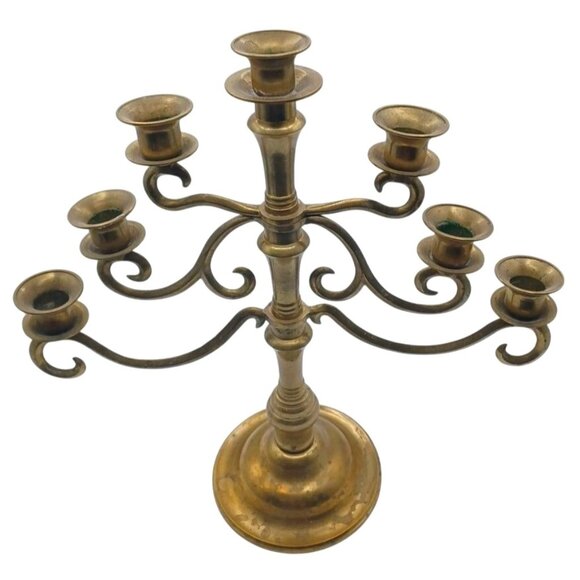 Vintage Large 16" X 16" Solid Brass Menorah Candelabra 7 Arm Candle Holder MCM - Picture 1 of 10